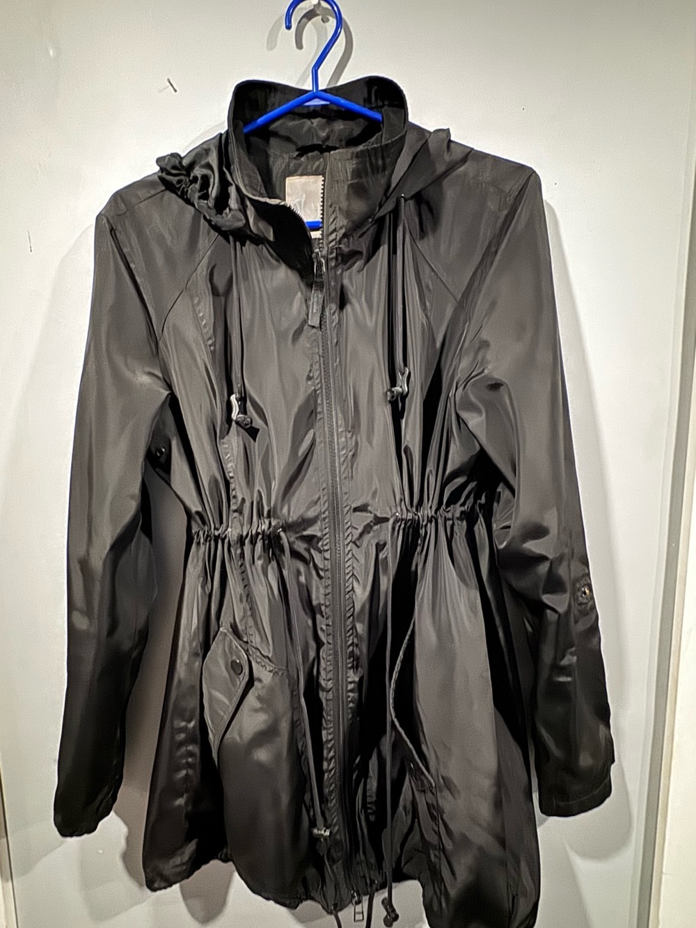 Thyme Maternity Black Hooded Drawstring Trench Coat